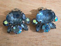 Beautiful BEAU JEWELS Aurora Borealis Crystal Blue Clip On Earrings