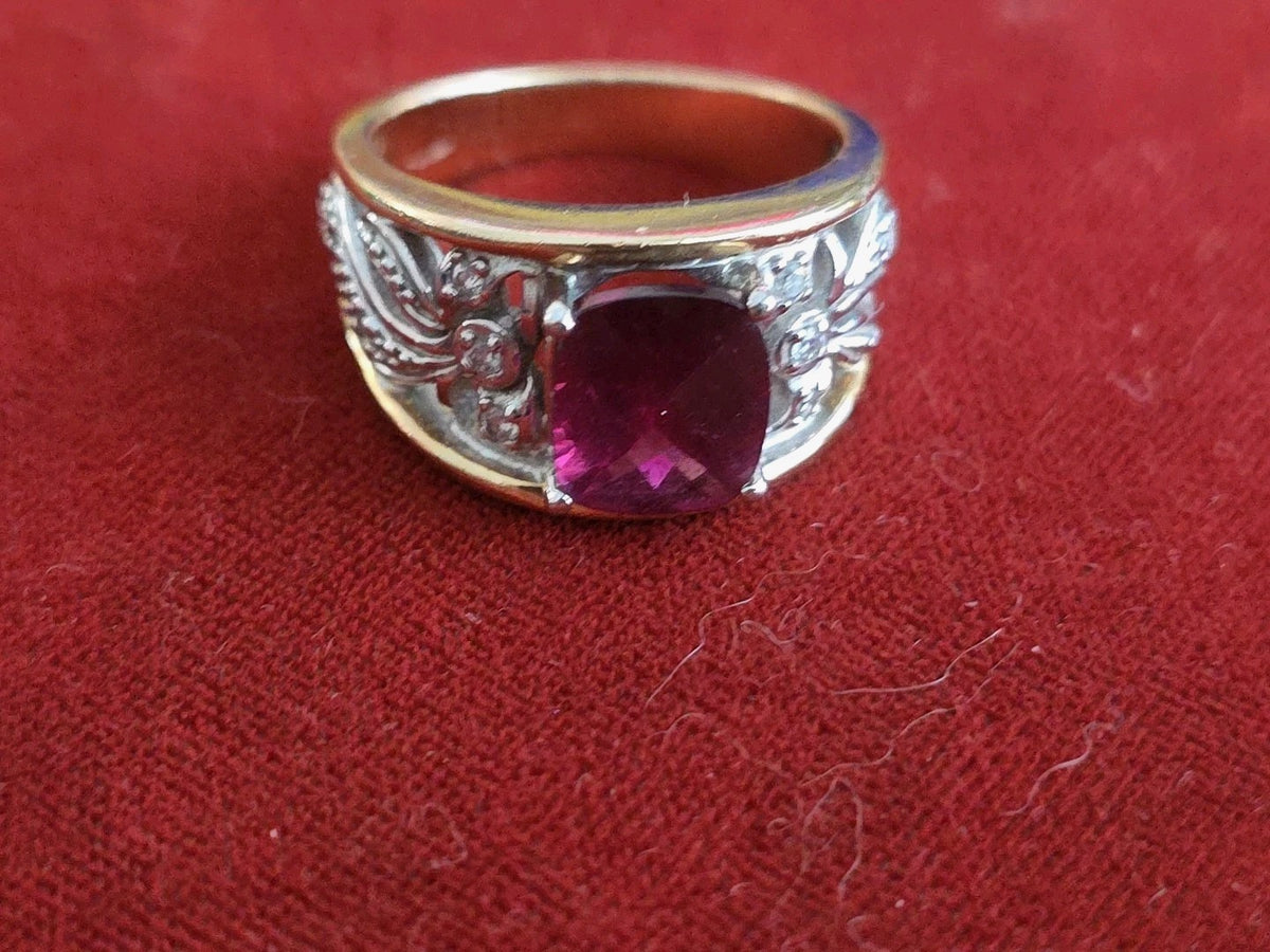 Rubellite Tourmaline 14k Yellow Gold Estate Ring with Diamonds In White Gold