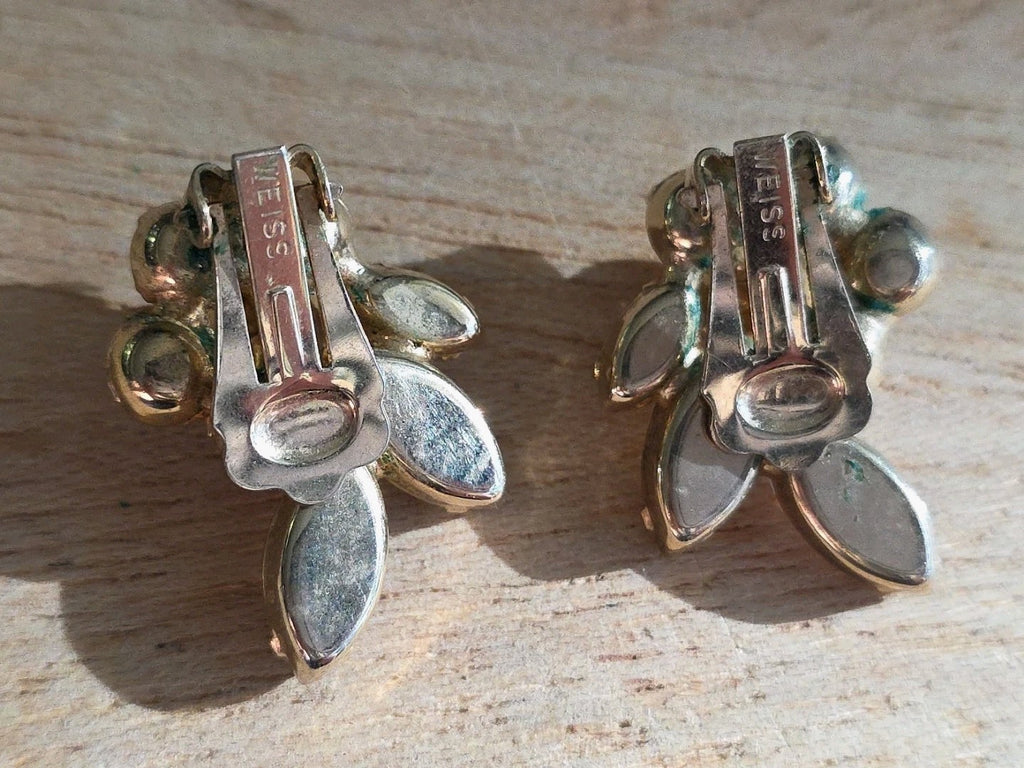 Vintage Weiss Watermelon Aurora Borealis Stunning Clip On Earrings