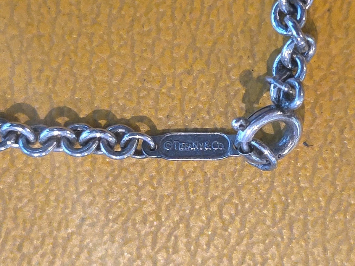 Tiffany & Co Men Sterling Silver Bar Dog Tag Bead Chain Necklace