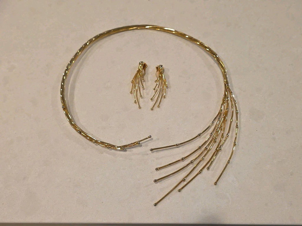 Vintage Andrea Pope  Sculpture Sparkling Spray NECKLACE EARRINGS SET