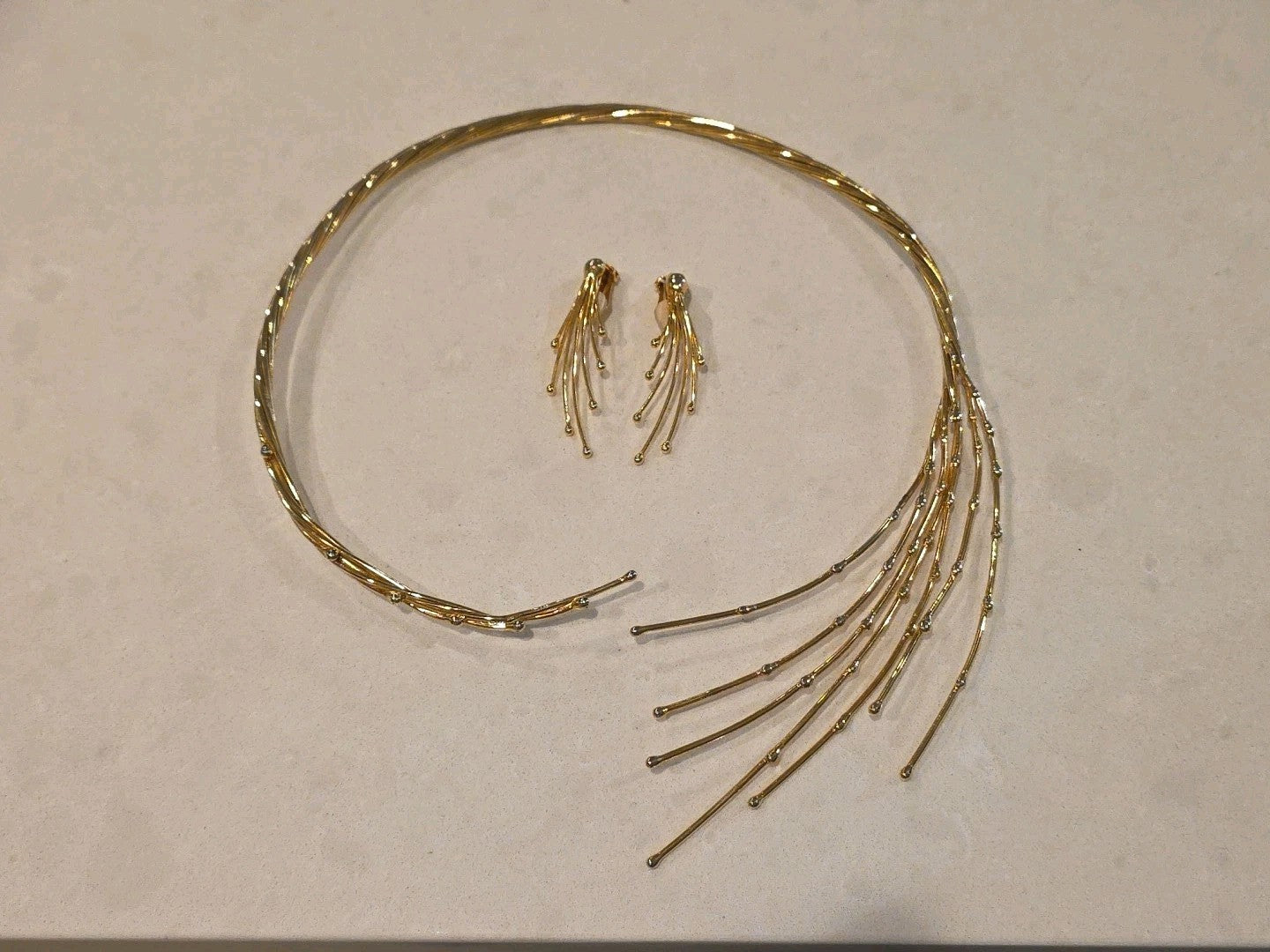 Vintage Andrea Pope  Sculpture Sparkling Spray NECKLACE EARRINGS SET