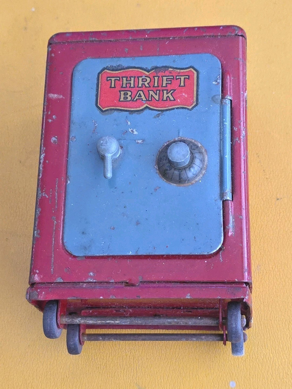 VINTAGE ADVERTISING MARX TOY "THRIFT DIAL SAFE BANK " COMBINATION  LOCK