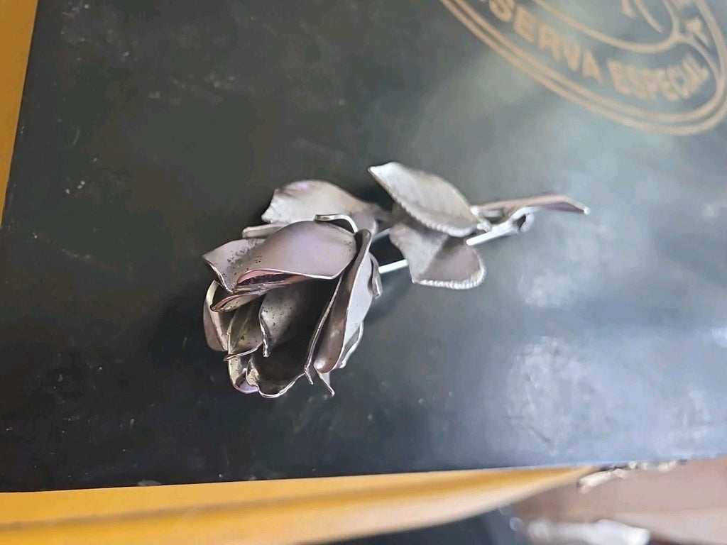 Vintage Signed HSB Harry S Bick 925 Sterling Silver Rose Brooch Pin
