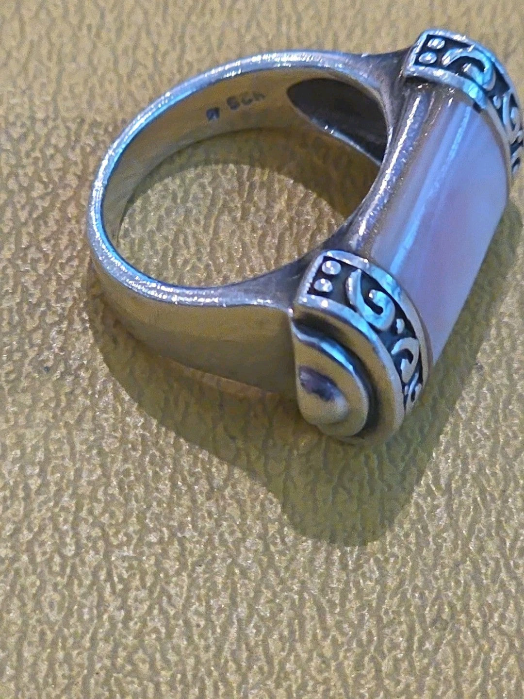 Rectangular Mother Of Pearl MOP Sterling 925 Ring Sz 9