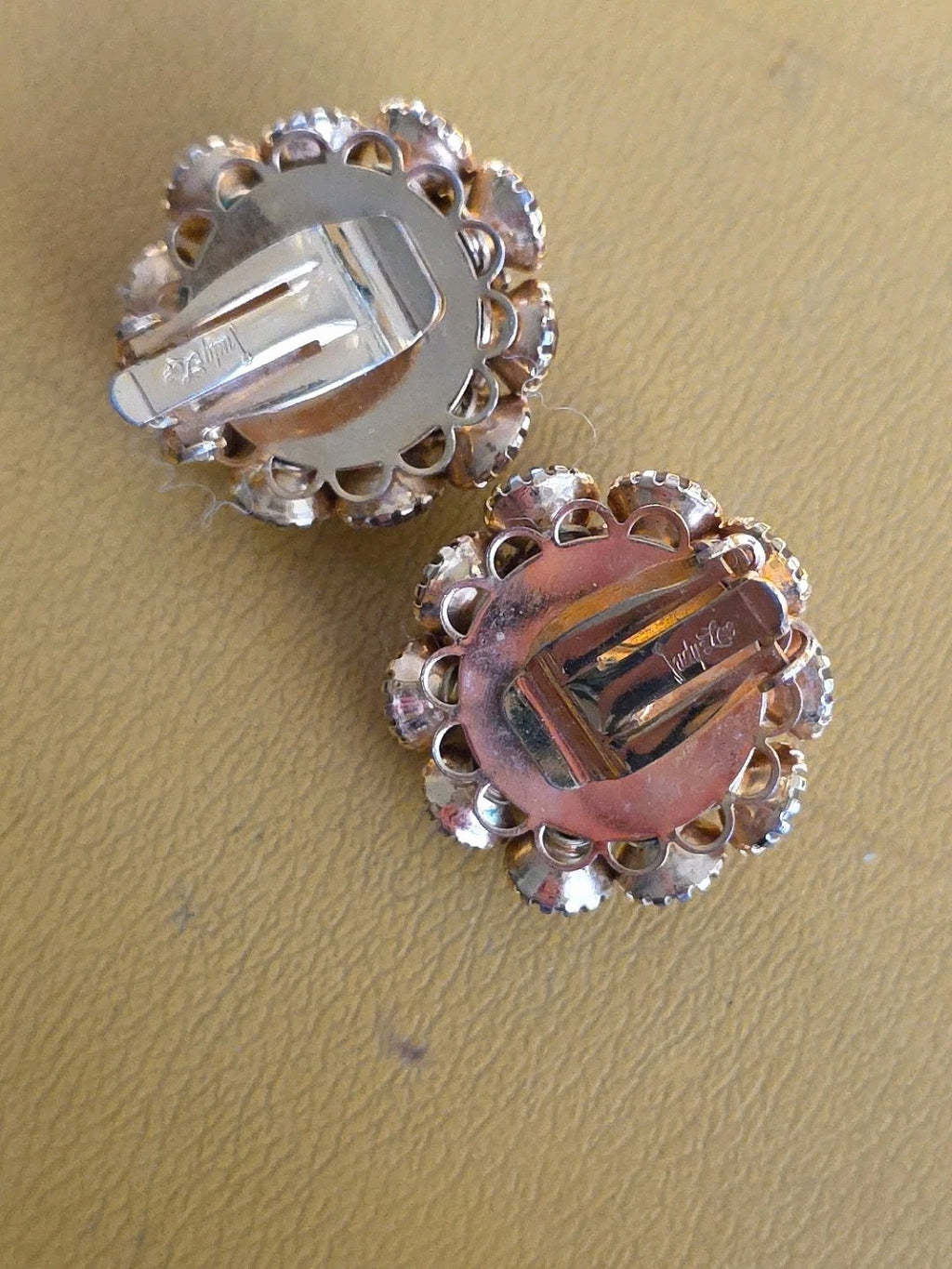 Estate Find Signed JUDY LEE Clipon Earrings  Citrine Color Rhinestones