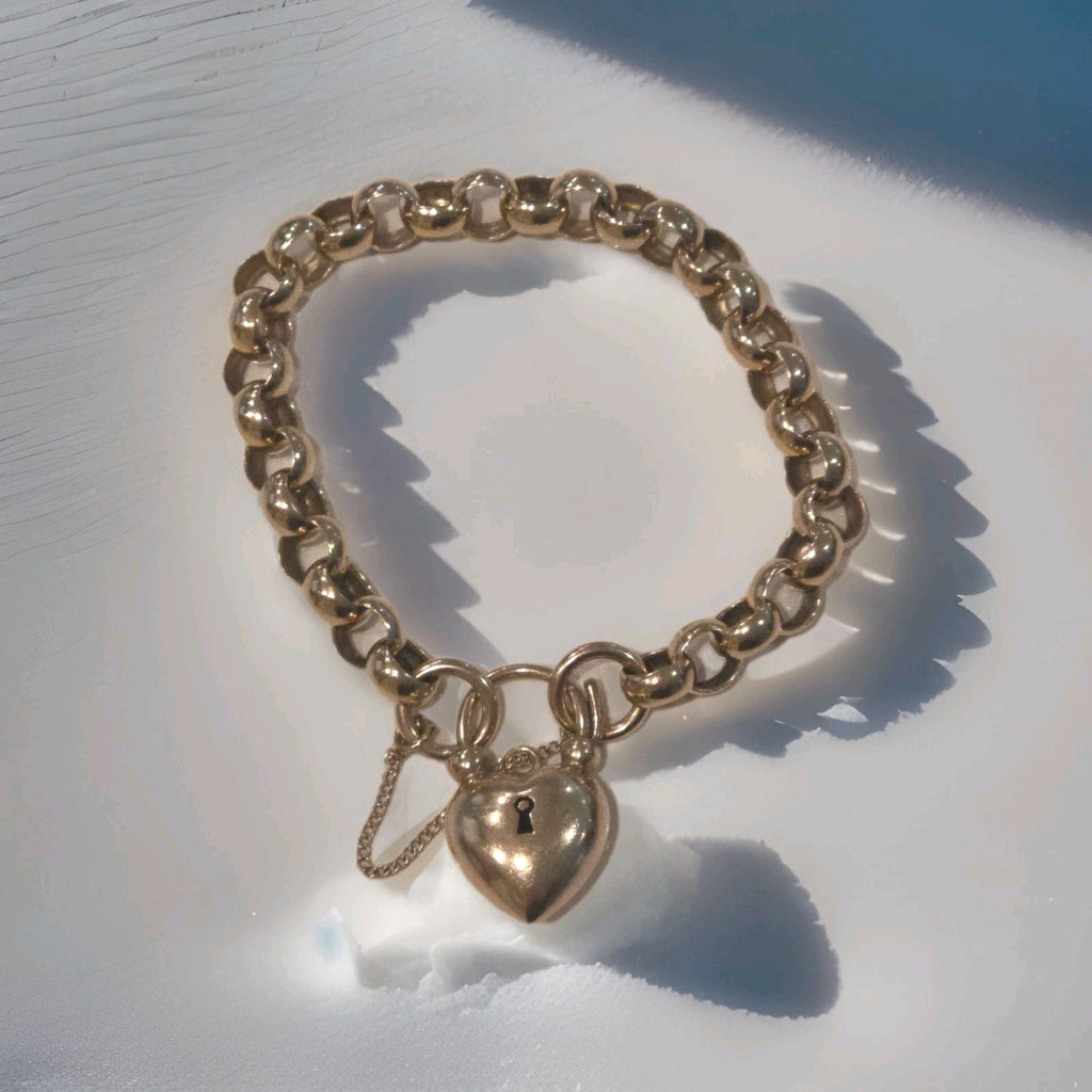 Vintage Victorian Era Rose Gold Heart Chunky Bracelet 9ct