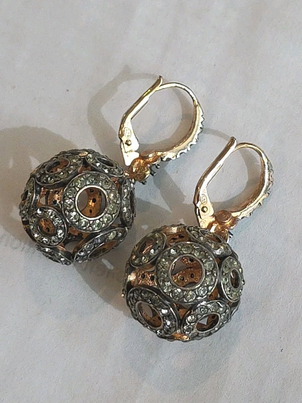 Vintage Crystal Earrings Sphere Ball Sterling Earrings