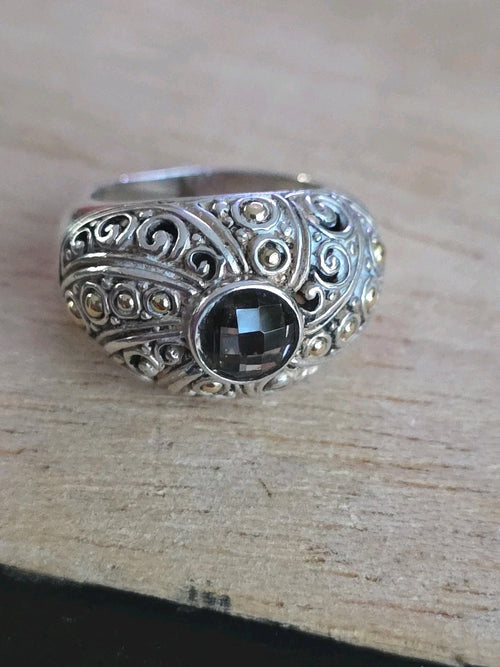 *Samuel B Behnam BJC Sterling 925 Silver 18k GOLD Blue Stone Ring Size 7