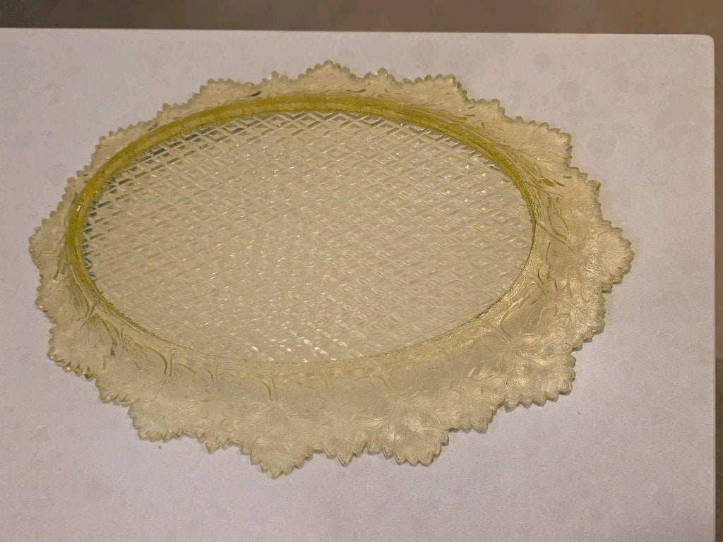 1880s Vaseline EAPG Gillinder & Son Maple Leaf Serving Plate Oval
