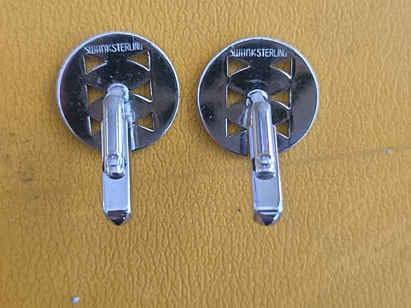 Swank Mid-Century Sterling Silver Round Cufflinks Signed