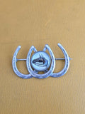 Sterling 3 Horseshoe Intaglio Reverse Painted Crystal Equestrian Pin Brooch
