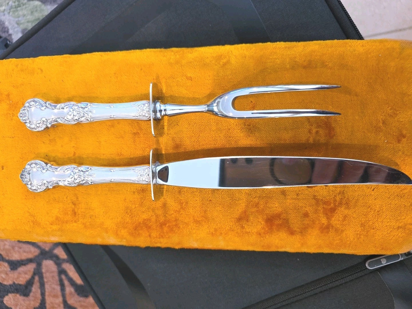 Large Sterling silver Carving Knife & Fork Set With Case