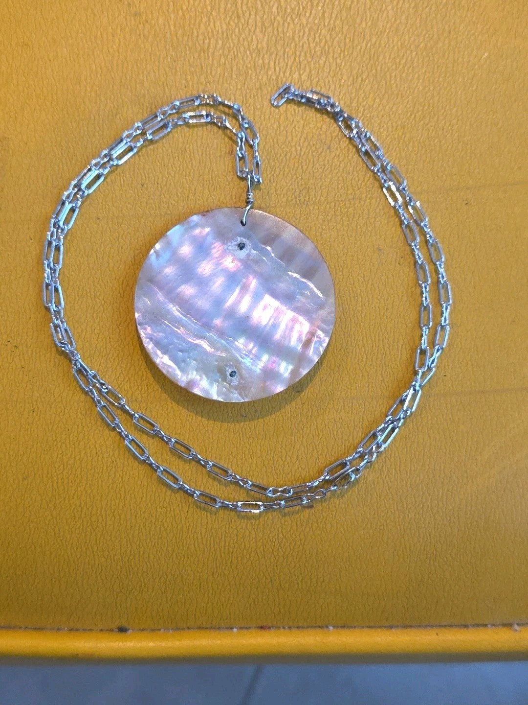 VINTAGE ~ ABALONE, TURQUOISE & STERLING SILVER NECKLACE & PENDANT (j)