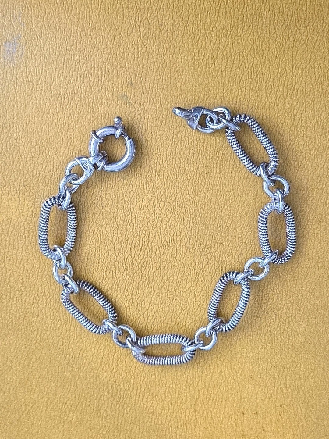 925 Sterling Silver Italy Twisted Design Oval Link Bracelet Heavy Chunky
