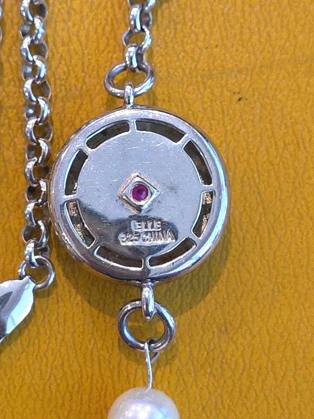 ELLE 925 Sterling Silver Pendant Necklace w Quartz / MOP / Ruby 12.1 grams