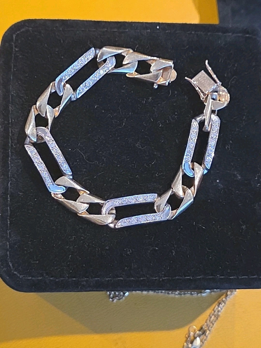 14k Diamond Yellow Gold Figaro Link Bracelet