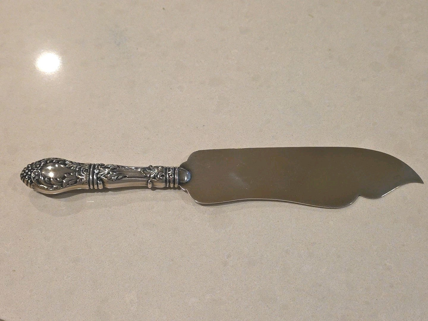 1900s Serving Knife Solid Sterling Silver Rococo Large 10 3/4" Rare