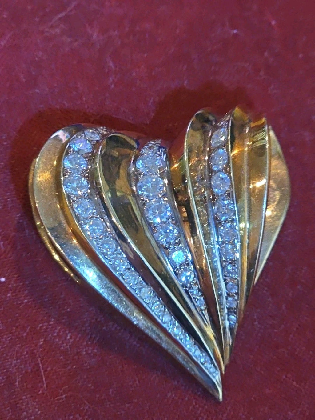 Huge 2ct Diamonds 14k Yellow Gold Heart Pin Brooch Pendant