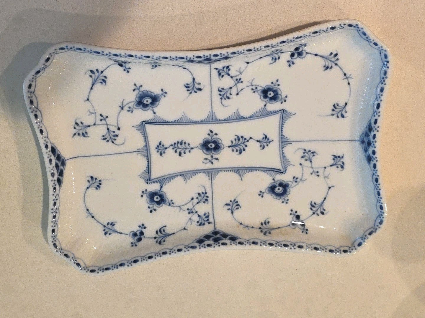 Royal Copenhagen Blue Fluted Half Lace Rectangular Tray Platter 716D  9 1/2"