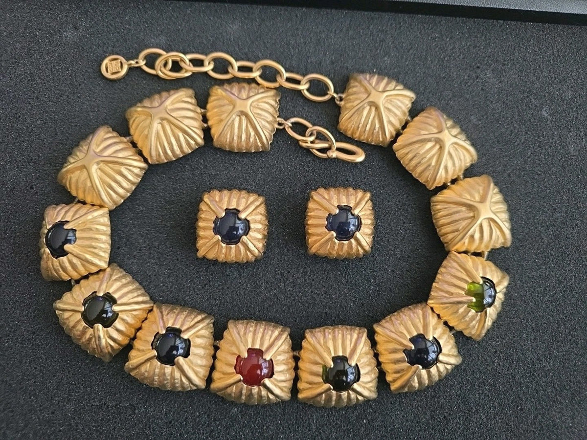 Vintage 1980's Givenchy Gold Gripiox Earrings and Choker Necklace Set