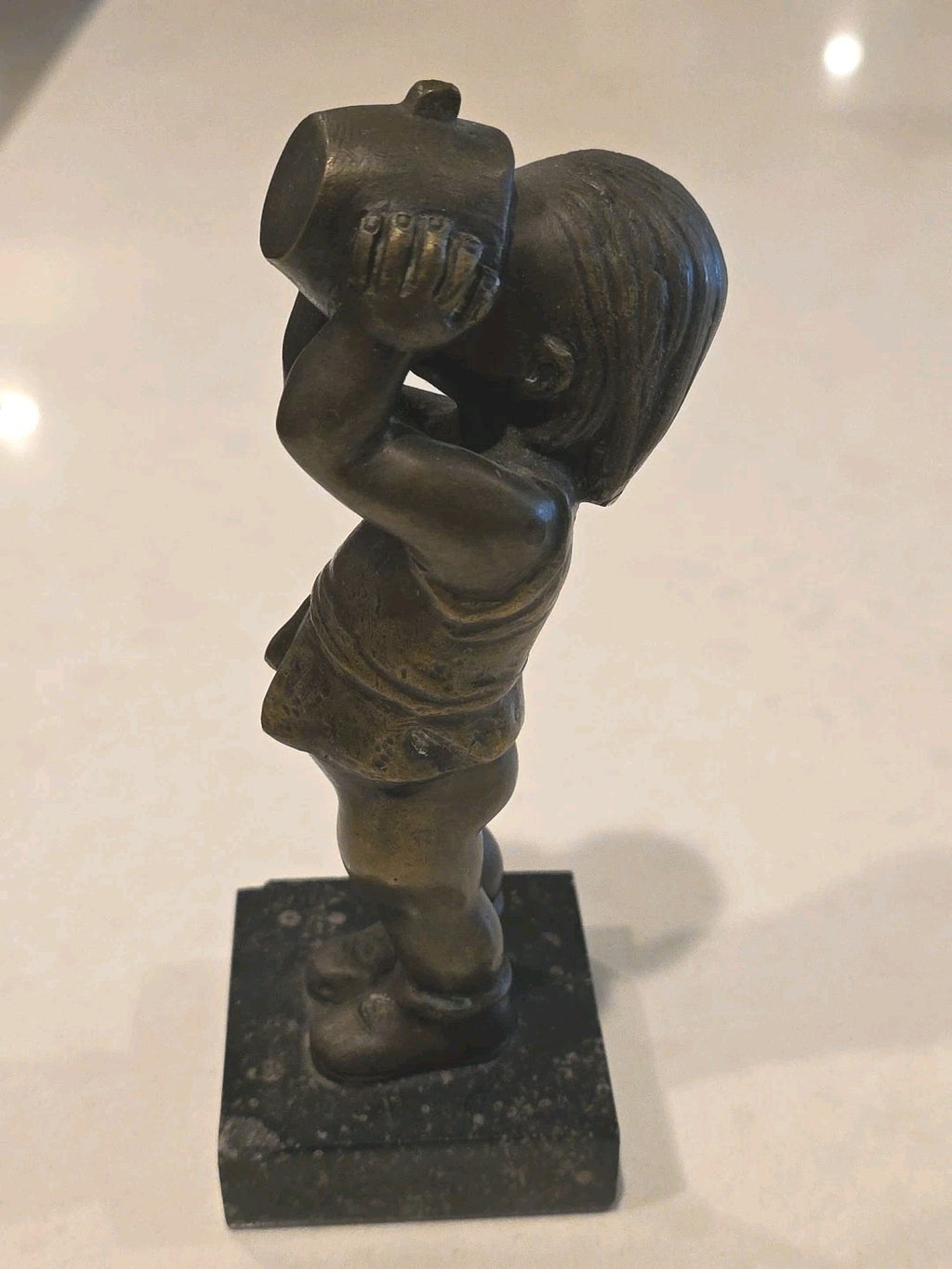 BRONZE BOY DRINKING MILK SCULPTURE BY ARINELLI STATUE GREAT GIFT HOME DECOR