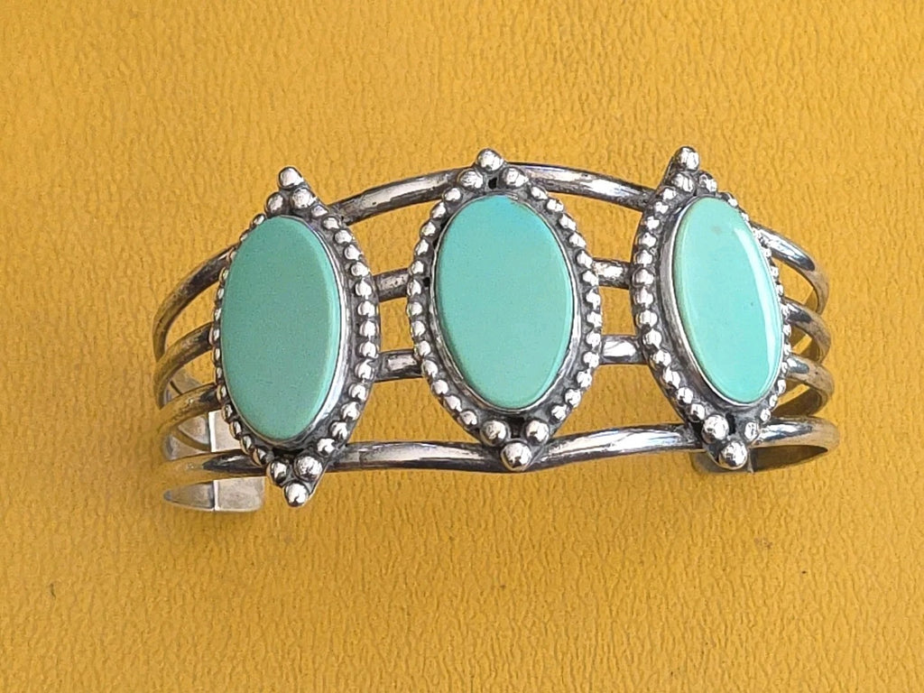 Vintage Early TRADING POST Silver Sleeping Beauty TURQUOISE Cuff Bracelets