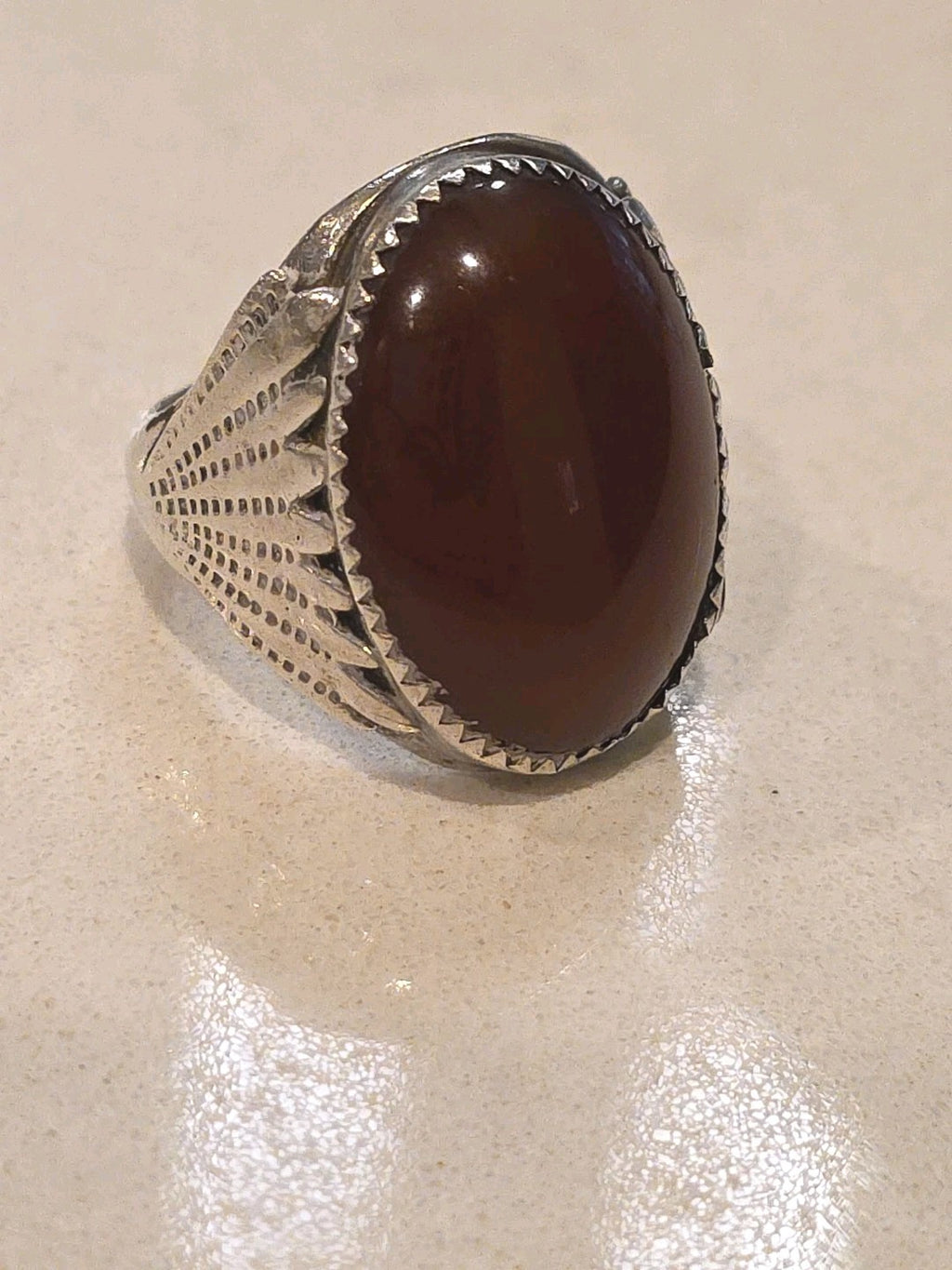 Old Pawn Sterling Silver Vintage Carnelian/Agate Tribal Ring Size 9.5