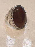 Old Pawn Sterling Silver Vintage Carnelian/Agate Tribal Ring Size 9.5