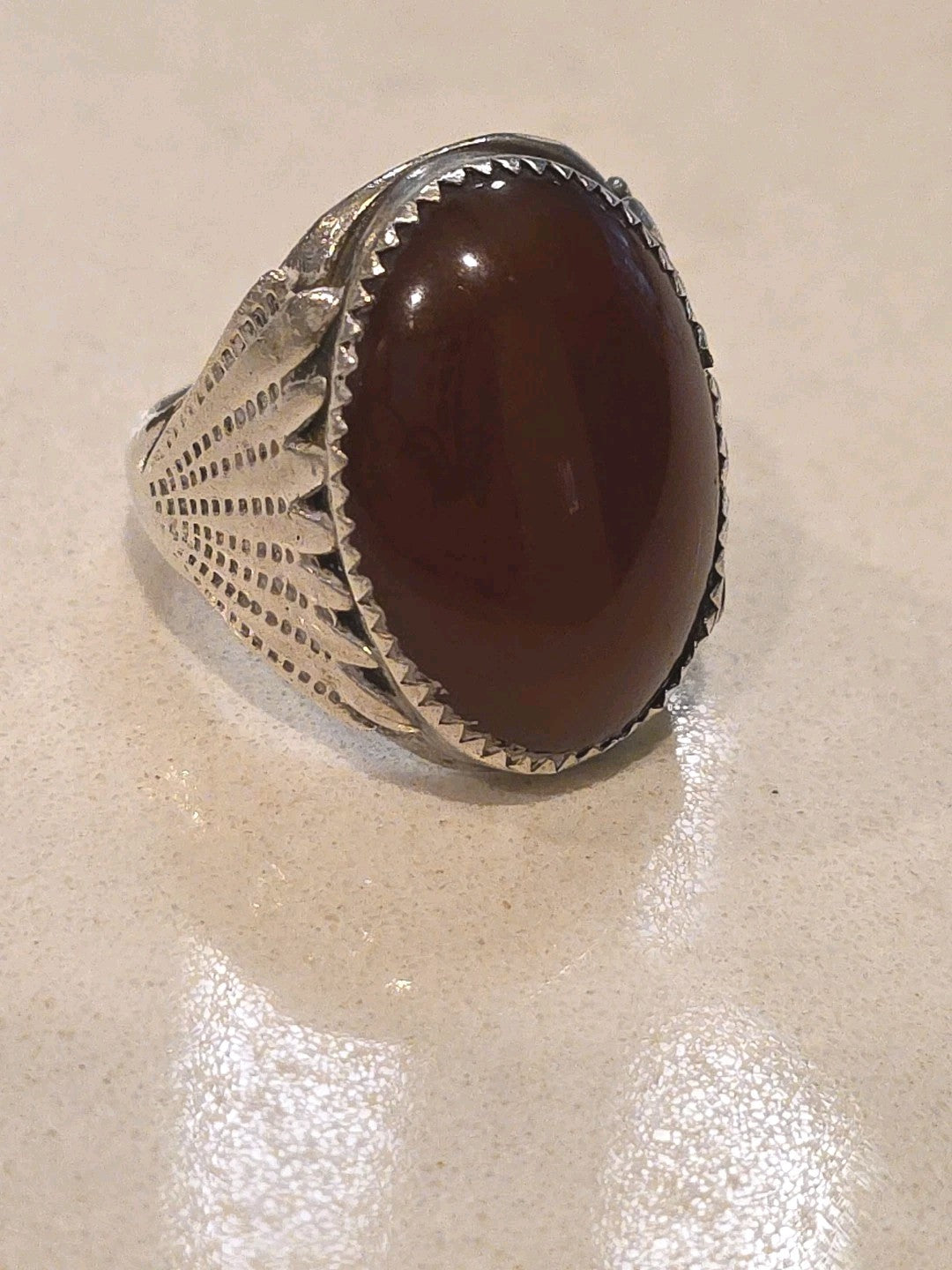 Old Pawn Sterling Silver Vintage Carnelian/Agate Tribal Ring Size 9.5