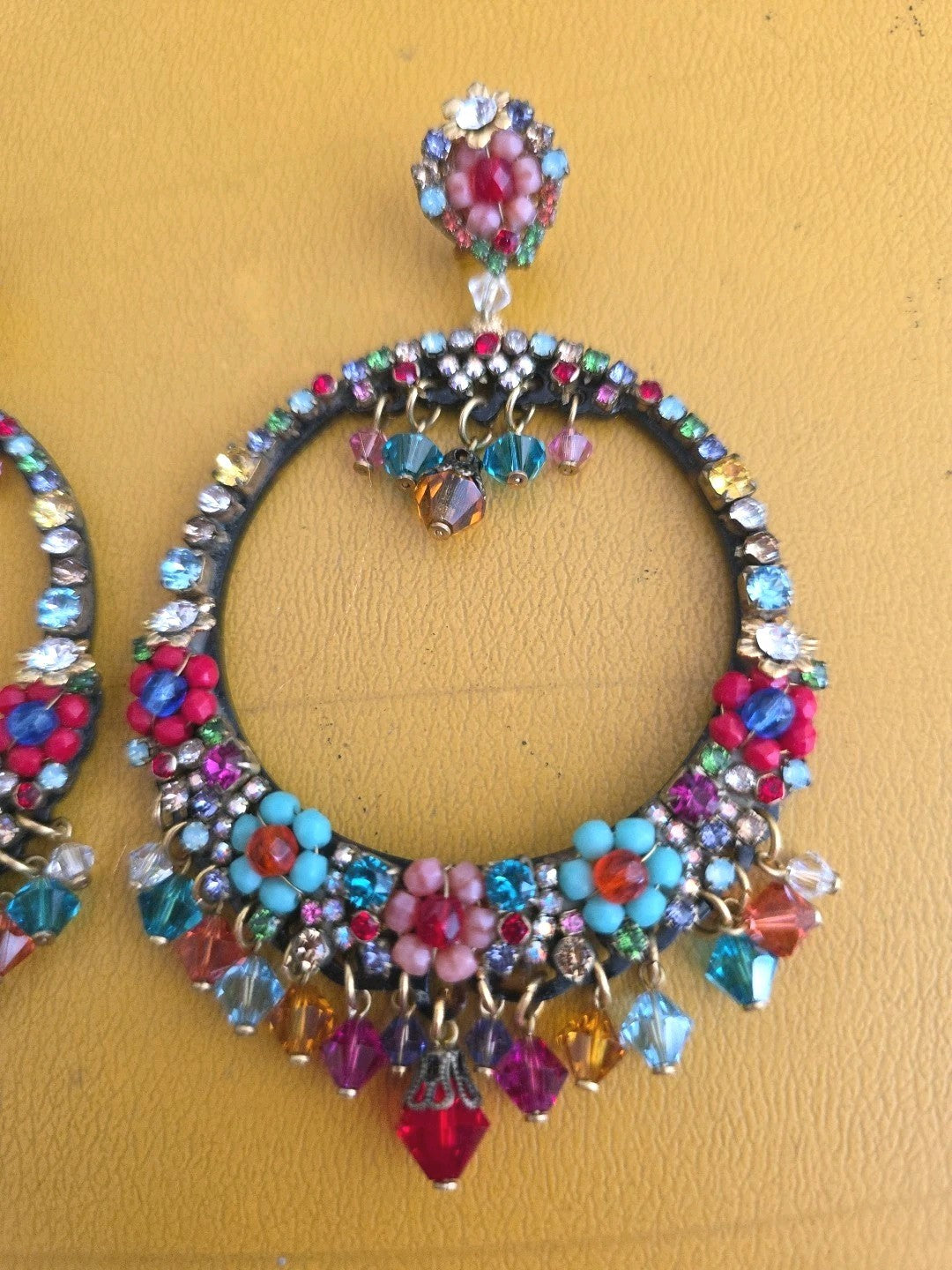 DUBLOS Chandelier Earrings Flamenco Style Crystals Crystal Beads 3.5” L