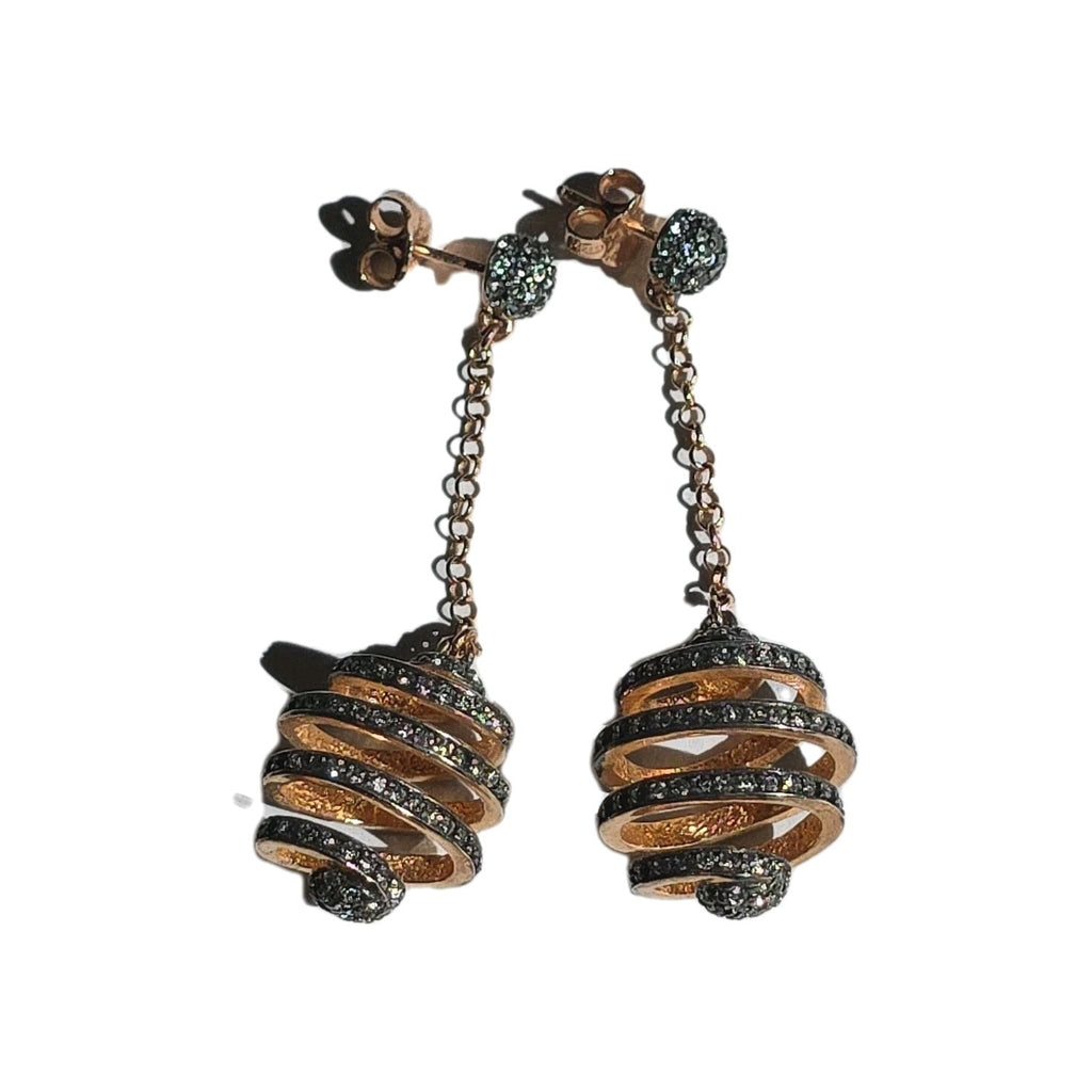 FRANZ LUCIANO DANGLE EARRINGS RHINESTONES GOLD TONE DROP SPRIAL
