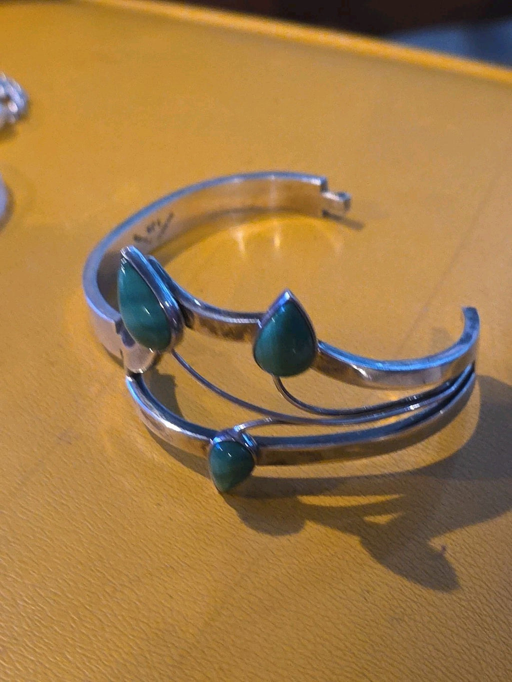 NAVAJO .925 STERLING SILVER Green Turquoise Lilly Bracelet