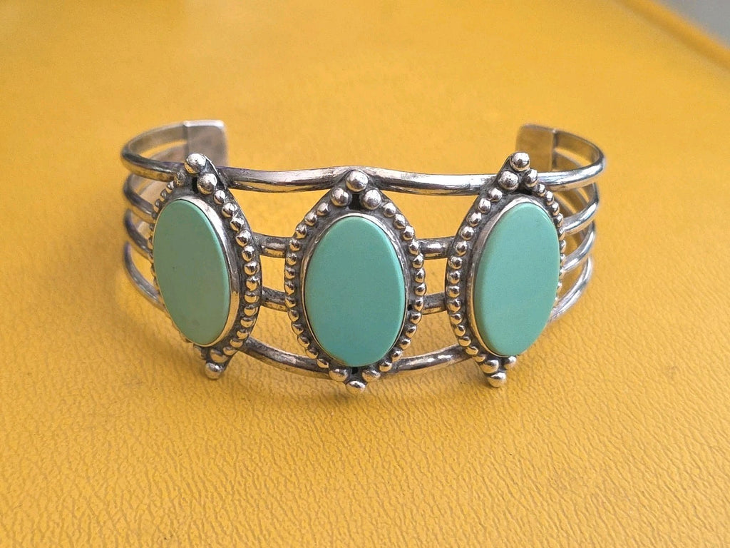 Vintage Early TRADING POST Silver Sleeping Beauty TURQUOISE Cuff Bracelets