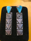 ALEX SANCHEZ, Navajo Large 2 3/4" Petroglyph Sterling Turquoise Earrings