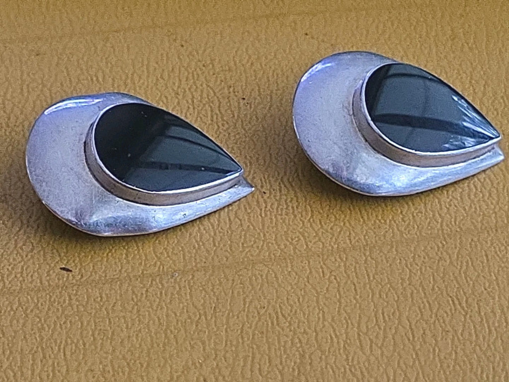 Vintage Sterling Silver & Onyx Tear Drop Clip-on Earrings Jewelry 🖤