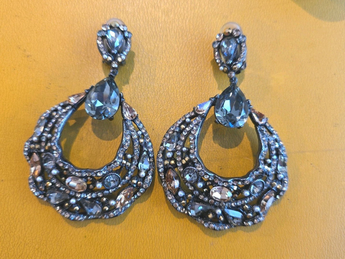 VINTAGE EVENING JOSE & MARIA BARRERA ART DECO CRYSTAL DROP CHANDELIER EARRINGS