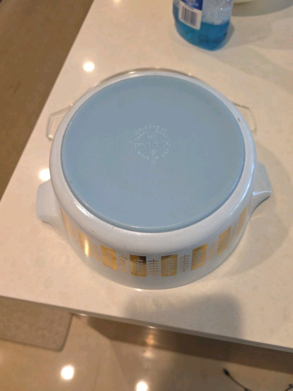 Vtg 1961 Pyrex 475-B Gourmet Gold Blue Casserole Dish 2.5qt