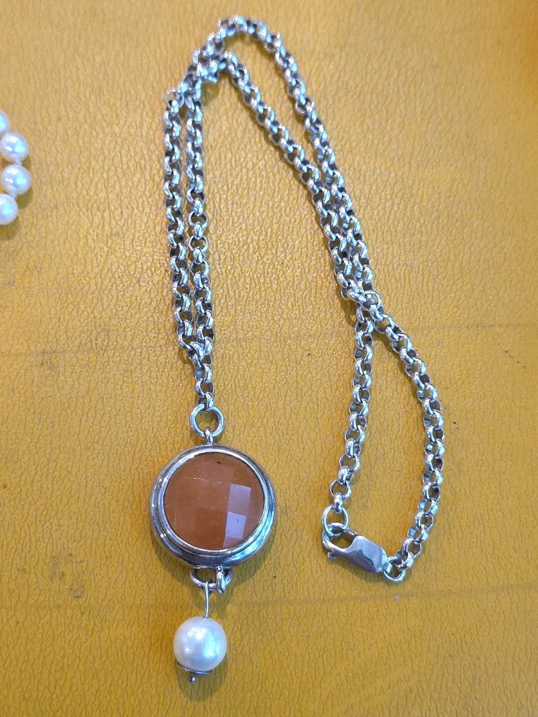 ELLE 925 Sterling Silver Pendant Necklace w Quartz / MOP / Ruby 12.1 grams