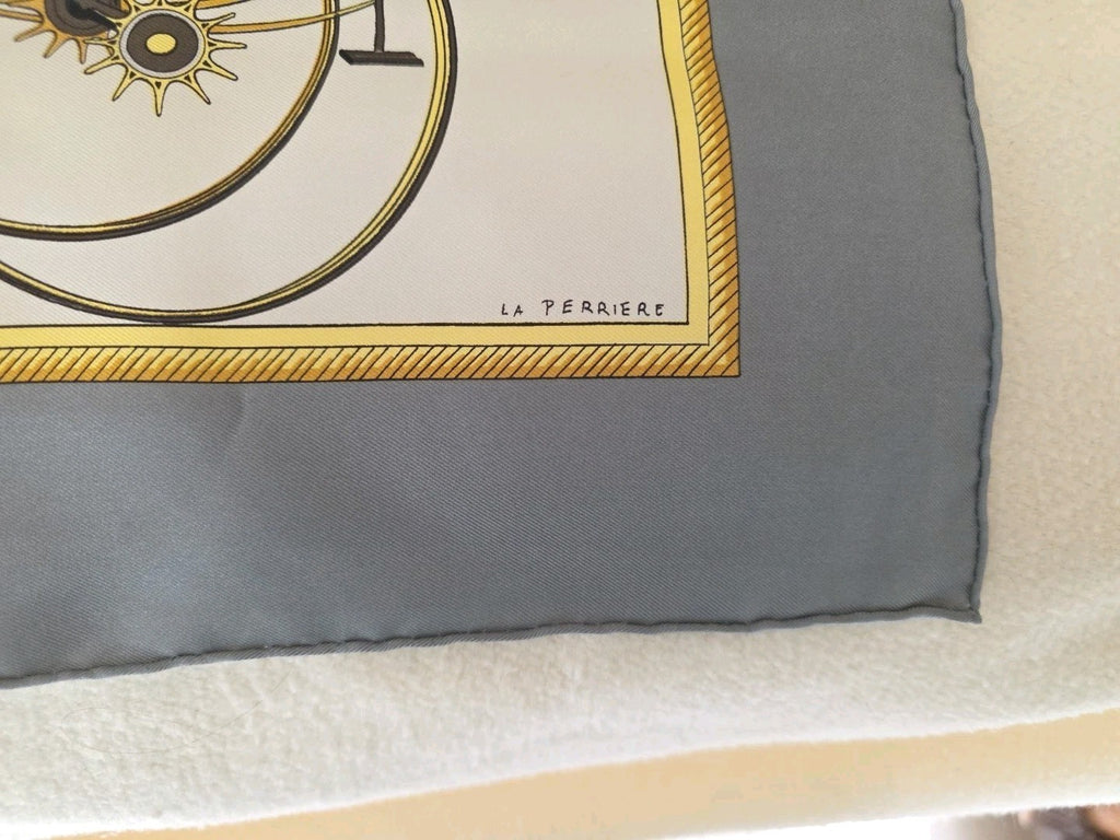 Hermes Scarf HERMES Scarf Carre 90 Silk Twill Carriage Motif Bordeaux White HERM