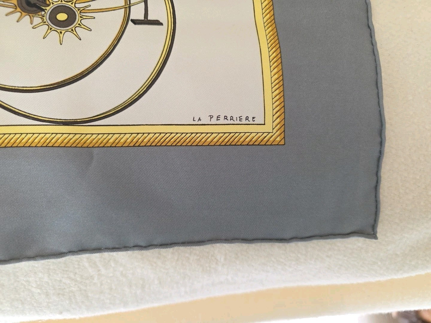 Hermes Scarf HERMES Scarf Carre 90 Silk Twill Carriage Motif Bordeaux White HERM