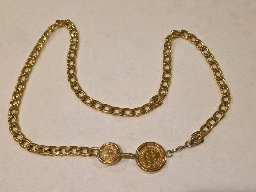 CHANEL Gold Plated CC Logos Medal Charm Vintage Chain Belt