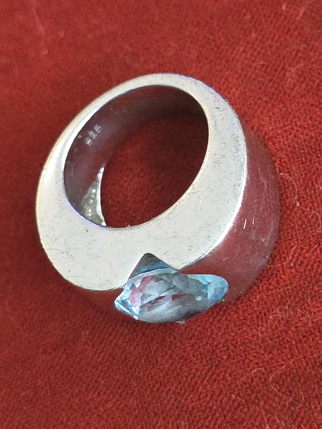 Sterling Silver 925 Thick Minimalistic Oval Cut Blue Topaz Band Ring - Size 6