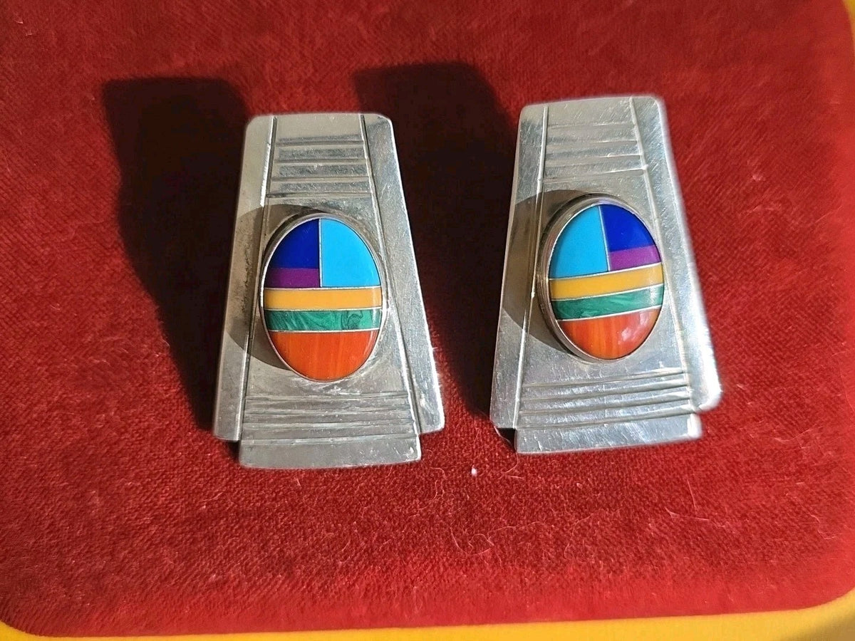 MELISSA YAZZI Sterlingj SPINY OYSTER TURQUOISE Lapis Inlay Hoop EARRINGS