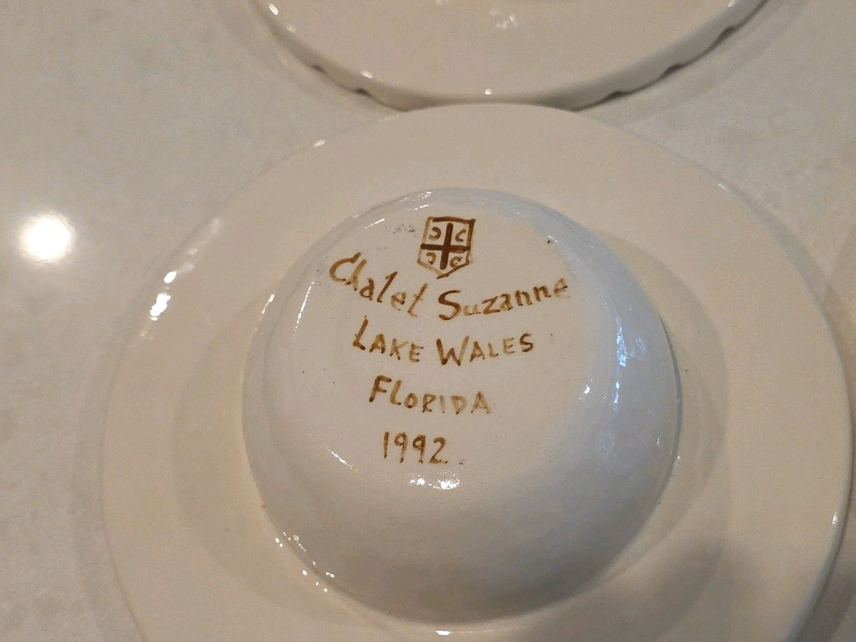 Vtg 4 Chalet Suzanne Restaurant Lake Wales Florida Art Pottery Soup Bowl 1992