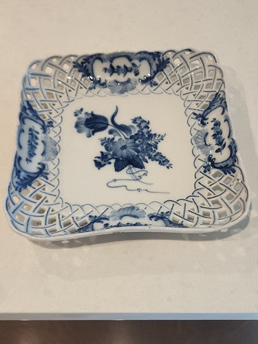 Vintage Royal Copenhagen Blue Flowers Reticulated 9" Serving Dish