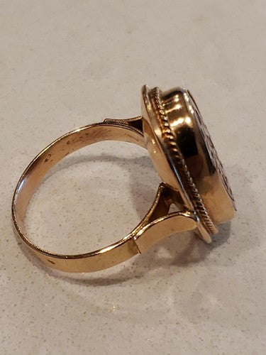 Antique 14k Yellow Gold  Natural Hand Carved Carnelian Ring Size 6 3/4