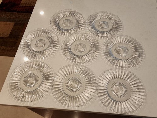 7 1/2" Heisey Set of 8  Narrow Flute & Rim with Starburst Plate  w/ "H" Marking