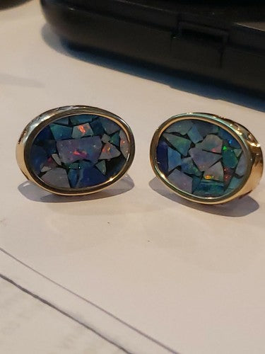 Inlaid Opal Earrings in 14K Yellow Gold