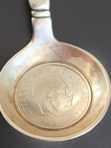 Embedded Commemorative Danish Silver Coin Spoon Christian x Konge 1870-1945